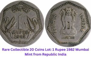 Rare Collectible 20 Coins Lot: 1 Rupee 1982 Mumbai Mint from Republic India